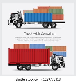 Cargo Trucks Transportation with Container isolated Vector Illustration