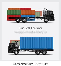 Cargo Trucks Transportation with Container isolated Vector Illustration