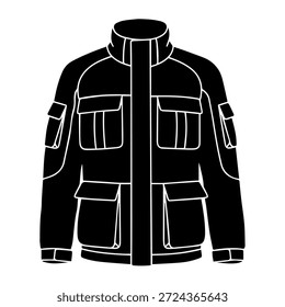 Silueta de la chaqueta de utilidad del cargo, Ilustración vectorial de la capa del campo de cuatro bolsillos