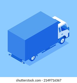 Cargo van automobile with container back side view isometric vector illustration. Freight commercial business goods order courier express shipment transportation. Heavy logistic shipment distribution