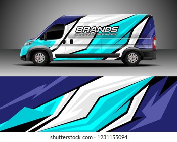 Cargo van car wrap design vector. Graphic abstract stripe racing background kit designs for wrap vehicle, race car, branding car.