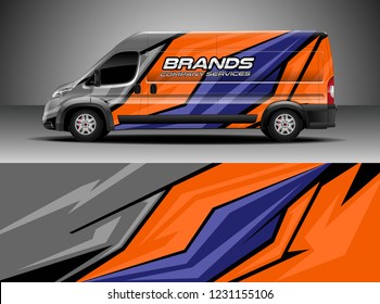 Cargo van car wrap design vector. Graphic abstract stripe racing background kit designs for wrap vehicle, race car, branding car.