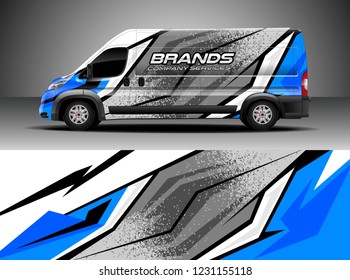 Cargo van car wrap design vector. Graphic abstract stripe racing background kit designs for wrap vehicle, race car, branding car.
