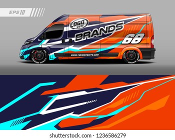 Cargo van car wrap design vector. Graphic abstract stripe racing background kit designs for wrap vehicle, race car, branding car.