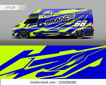 Cargo van car wrap design vector. Graphic abstract stripe racing background kit designs for wrap vehicle, race car, branding car.