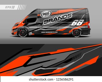 Cargo van car wrap design vector. Graphic abstract stripe racing background kit designs for wrap vehicle, race car, branding car.
