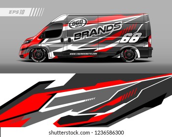 Cargo van car wrap design vector. Graphic abstract stripe racing background kit designs for wrap vehicle, race car, branding car.