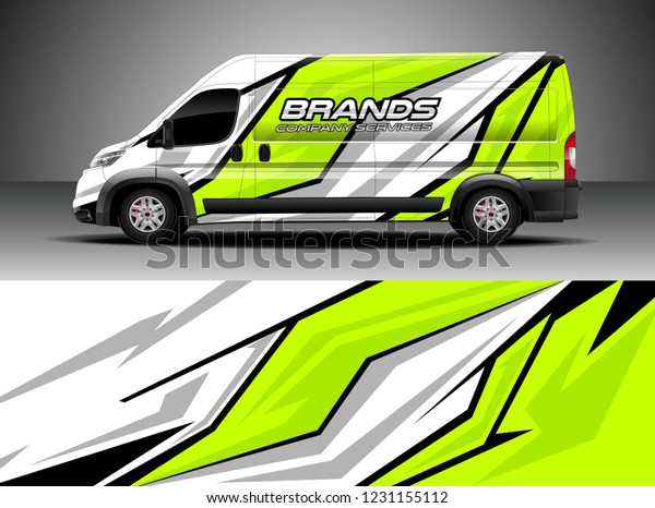Cargo van car wrap design vector. Graphic abstract\
stripe racing background kit designs for wrap vehicle, race car,\
branding car.