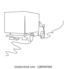 Cargo van continuous one line vector drawing. Truck, lorry minimalistic sketch. Logistics, conveyance service automobile, vehicle black ink contour illustration. Goods transportation automobile
