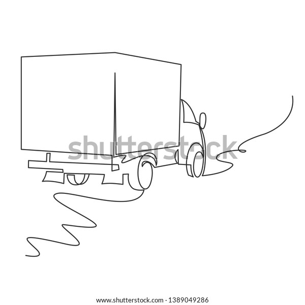 Cargo van continuous one line vector drawing.\
Truck, lorry minimalistic sketch. Logistics, conveyance service\
automobile, vehicle black ink contour illustration. Goods\
transportation\
automobile