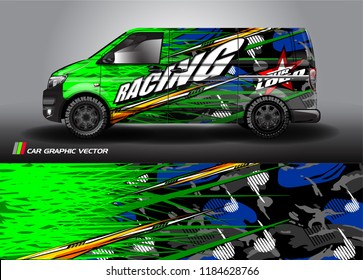 
cargo van decal design vector. abstract racing graphic stripe background kit for vehicle vinyl wrap, race car sticker, and rally livery  