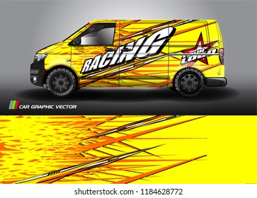 
cargo van decal design vector. abstract racing graphic stripe background kit for vehicle vinyl wrap, race car sticker, and rally livery  