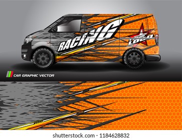 
cargo van decal design vector. abstract racing graphic stripe background kit for vehicle vinyl wrap, race car sticker, and rally livery  