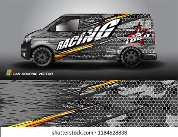 
cargo van decal design vector. abstract racing graphic stripe background kit for vehicle vinyl wrap, race car sticker, and rally livery  