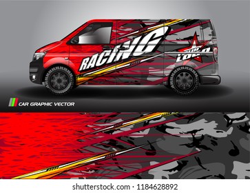 
cargo van decal design vector. abstract racing graphic stripe background kit for vehicle vinyl wrap, race car sticker, and rally livery  