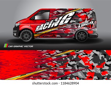 
cargo van decal design vector. abstract racing graphic stripe background kit for vehicle vinyl wrap, race car sticker, and rally livery  