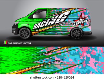 
cargo van decal design vector. abstract racing graphic stripe background kit for vehicle vinyl wrap, race car sticker, and rally livery  
