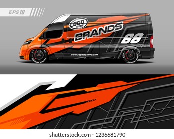 Cargo van decal design vector. Graphic abstract stripe racing background kit designs for wrap vehicle, race car, branding car.