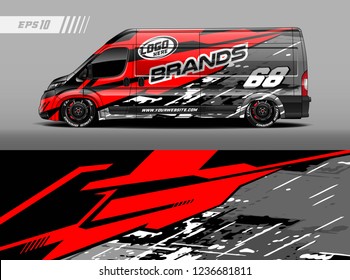 Cargo van decal design vector. Graphic abstract stripe racing background kit designs for wrap vehicle, race car, branding car.