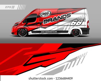 Cargo van decal design vector. Graphic abstract stripe racing background kit designs for wrap vehicle, race car, branding car.