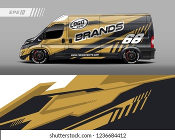 Cargo van decal design vector. Graphic abstract stripe racing background kit designs for wrap vehicle, race car, branding car.