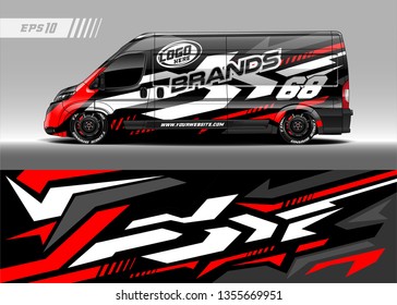 cargo van decal design vector. Graphic abstract stripe racing background kit designs for wrap vehicle, race car, rally, adventure and livery