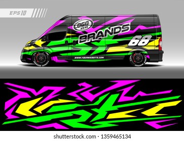 Cargo van decal design vector. Graphic abstract stripe racing background kit designs for wrap vehicle, race car, branding car.