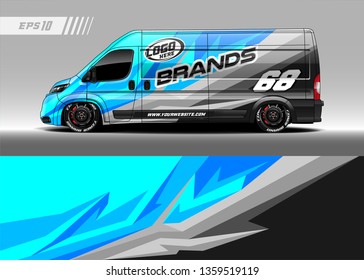 Cargo van decal design vector. Graphic abstract stripe racing background kit designs for wrap vehicle, race car, branding car.