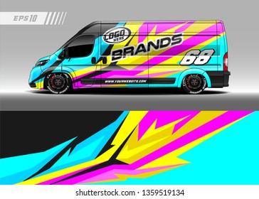 Cargo van decal design vector. Graphic abstract stripe racing background kit designs for wrap vehicle, race car, branding car.
