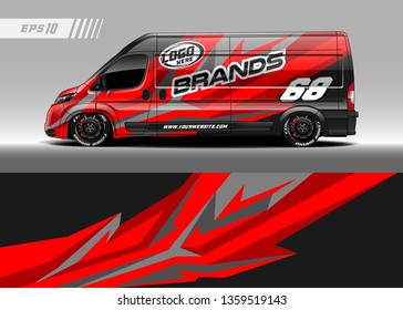 Cargo van decal design vector. Graphic abstract stripe racing background kit designs for wrap vehicle, race car, branding car.