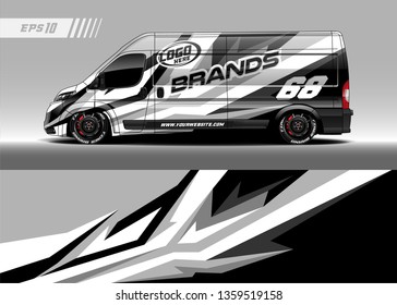 Cargo van decal design vector. Graphic abstract stripe racing background kit designs for wrap vehicle, race car, branding car.
