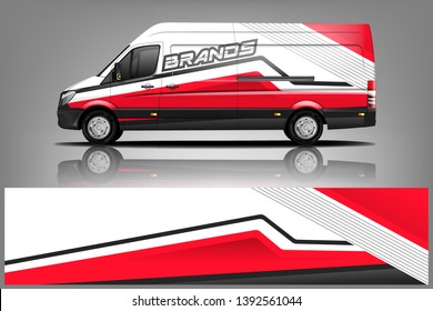 Cargo Van Decal Design Vector. Graphic Abstract Stripe Racing Background Kit Designs For Wrap Vehicle, Race Car, Branding Car Dekal
