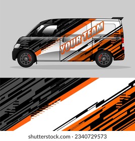 Cargo van decal design vector. Graphic abstract stripe racing background kit designs for wrap vehicle, race car, branding car.