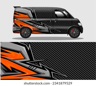 Cargo van decal design vector. Graphic abstract stripe racing background kit designs for wrap vehicle, race car, branding car.