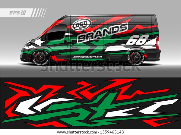 Cargo van decal design vector. Graphic abstract\
stripe racing background kit designs for wrap vehicle, race car,\
branding car.