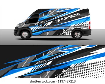 Cargo van decal designs, truck and car wrap vector. Graphic abstract stripe designs for branding, offroad race, adventure and livery car