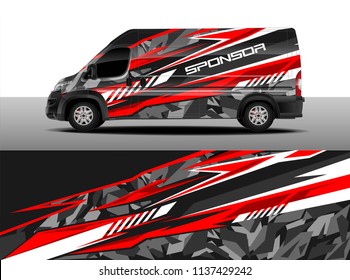 Cargo van decal designs, truck and car wrap vector. Graphic abstract stripe designs for branding, offroad race, adventure and livery car