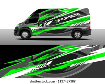 Cargo van decal designs, truck and car wrap vector. Graphic abstract stripe designs for branding, offroad race, adventure and livery car