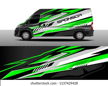 Cargo van decal designs, truck and car wrap vector. Graphic abstract stripe designs for branding, offroad race, adventure and livery car