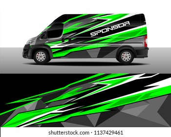 Cargo van decal designs, truck and car wrap vector. Graphic abstract stripe designs for branding, offroad race, adventure and livery car