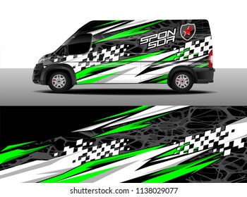 Cargo van decal designs, truck and car wrap vector. Graphic abstract stripe designs for branding, race, adventure and livery car