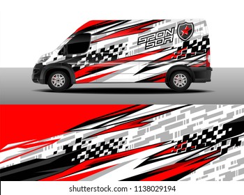 Cargo Van Decal Designs, Truck And Car Wrap Vector. Graphic Abstract Stripe Designs For Branding, Race, Adventure And Livery Car