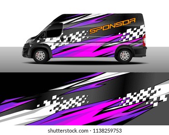 Cargo van decal designs, truck and car wrap vector. Graphic abstract stripe designs for branding, race, adventure and livery car