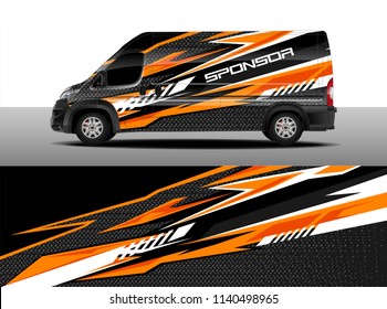 Cargo van decal designs, truck and car wrap vector. Graphic abstract stripe designs for advertisement, race, adventure and livery car