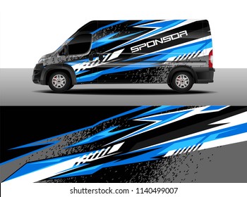 Cargo van decal designs, truck and car wrap vector. Graphic abstract stripe designs for advertisement, race, adventure and livery car