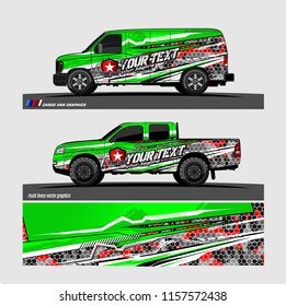 Cargo van decal designs, truck and car wrap vector. Graphic abstract stripe designs for advertisement, race, adventure and livery car