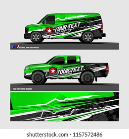 Cargo van decal designs, truck and car wrap vector. Graphic abstract stripe designs for advertisement, race, adventure and livery car