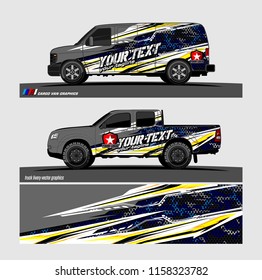 Cargo van decal designs, truck and car wrap vector. Graphic abstract stripe designs for advertisement, race, adventure and livery car