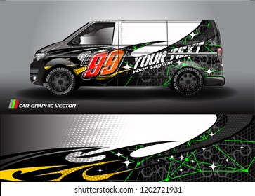 Cargo van decal designs, truck and car wrap vector. Graphic abstract stripe designs for advertisement, race, adventure and livery car