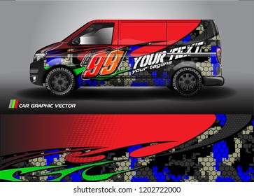 Cargo van decal designs, truck and car wrap vector. Graphic abstract stripe designs for advertisement, race, adventure and livery car